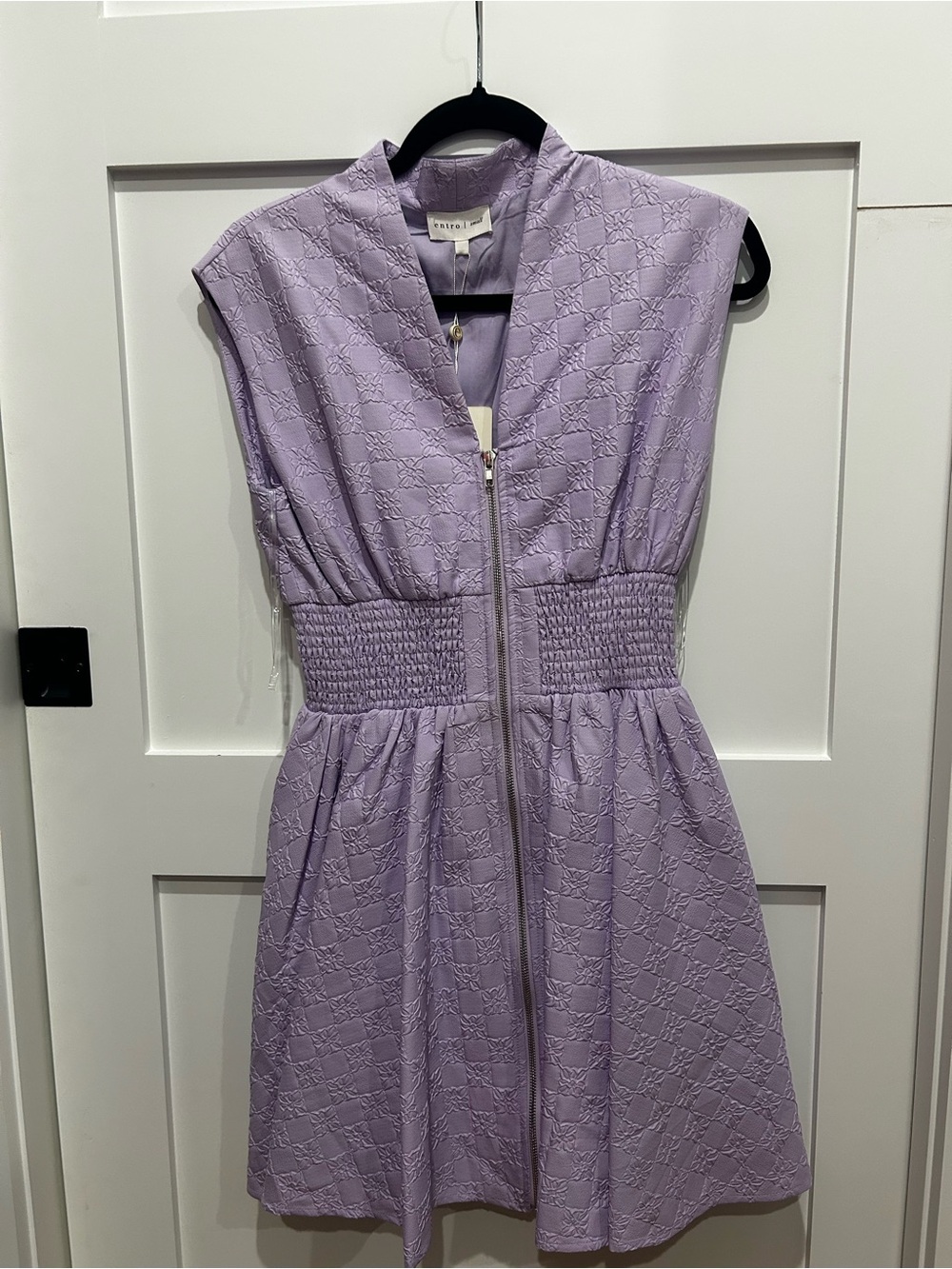 entro Lavender Embroidered Zip-Front Mini Dress